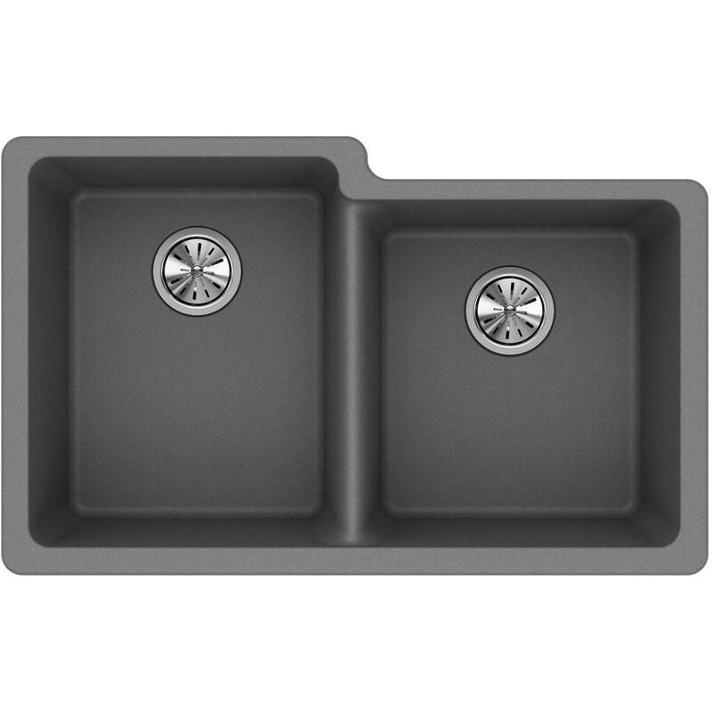 Elkay Quartz Classic 33" x 20-1/2" x 9-1/2", Offset Double Bowl Undermount Sink