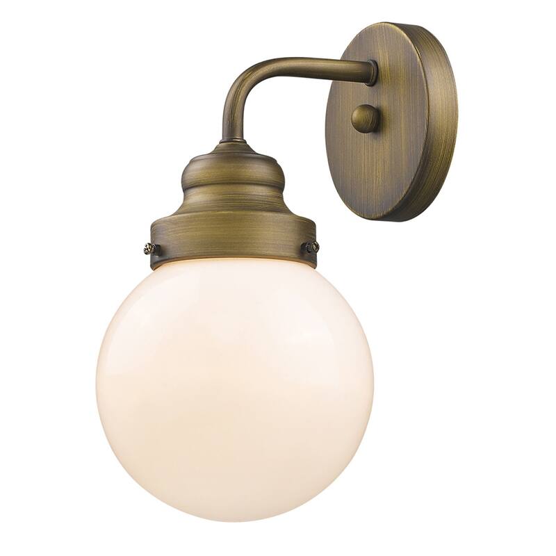 One Light Gold Wall Sconce with Round Glass Shade Hardwired and Dimmable Fixture for Bathroom or Hallway - 11" H x 6" W x 7" D