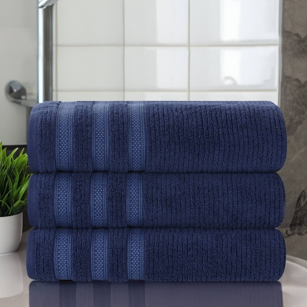 Superior Brea Zero Twist Cotton Ribbed Modern Bath Towel Set of 3