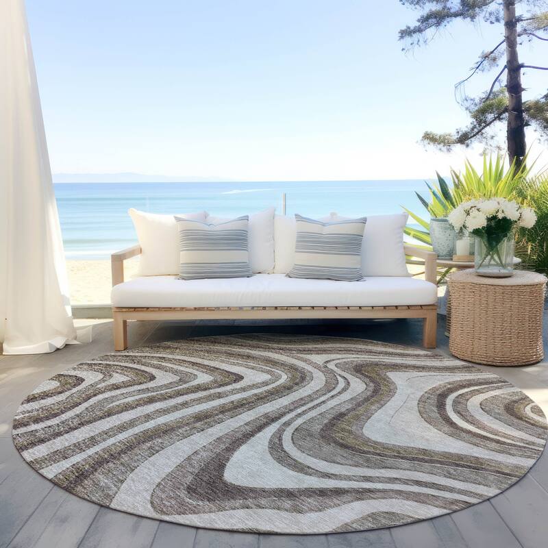 Machine Washable Indoor/ Outdoor Chantille Contemporary Abstract Rug - Brown - 8' x 8'