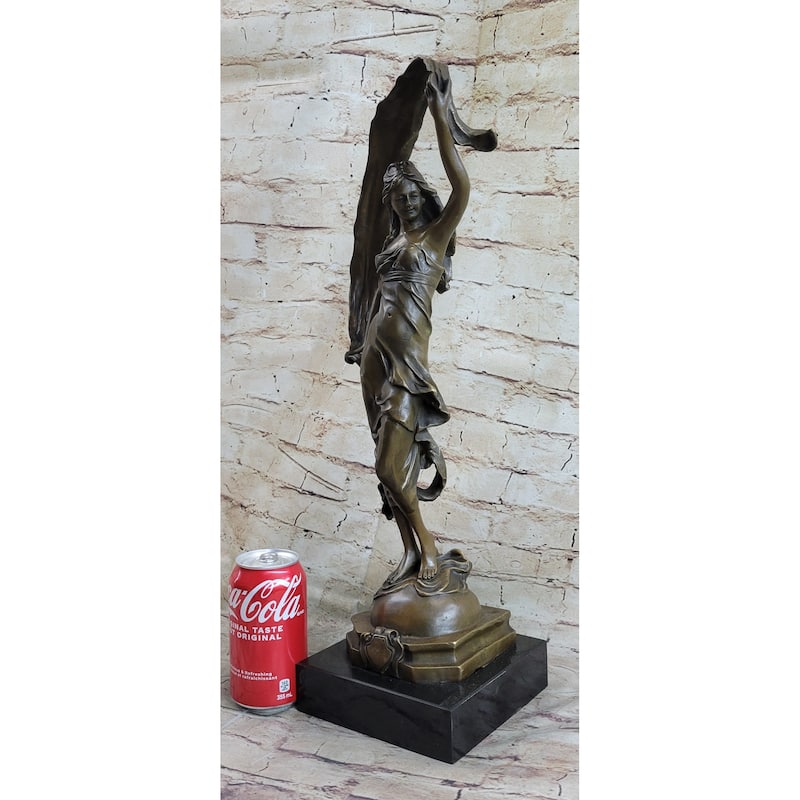 Ribbon Scarf Dancer Girl Bronze Sculpture Statue Figure On Marble Base Signed Original 20 Inches