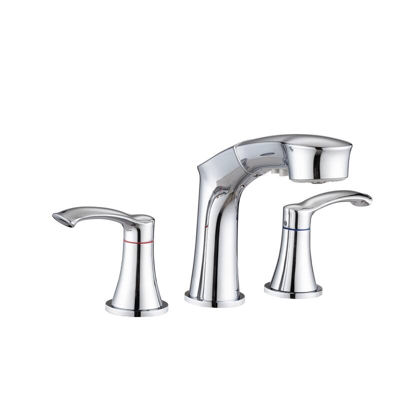 2 Handle Bathroom Sink Faucet with Pull Out Sprayer, Silent Splashback, Rust and Corrosion Resistant, Resists Discoloration