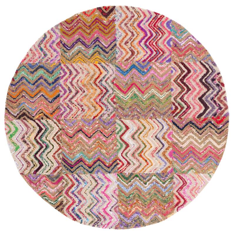 SAFAVIEH Handmade Nantucket Myriame Contemporary Cotton Rug - 4' Round - Beige/Brown