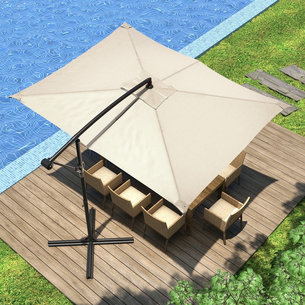 COSIEST 9 x 11.5 ft Cantilever Hanging Outdoor Umbrella w/360-degree Rotation