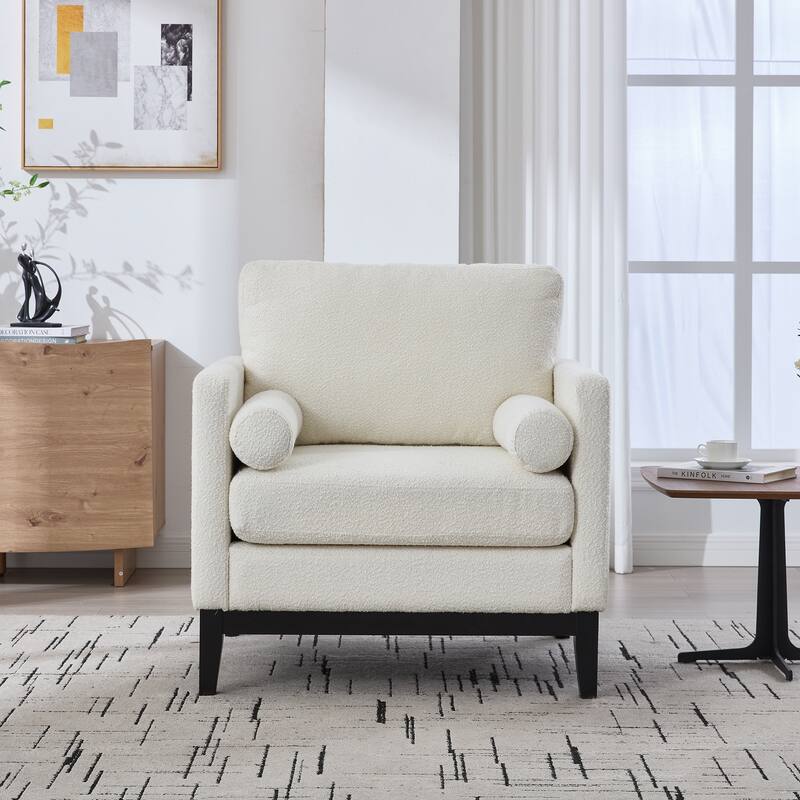 Wood Base Accent Chair Reading Armchair with 2 Pillows, Single Sofa Chair Lounge Chair for Living Room Offices