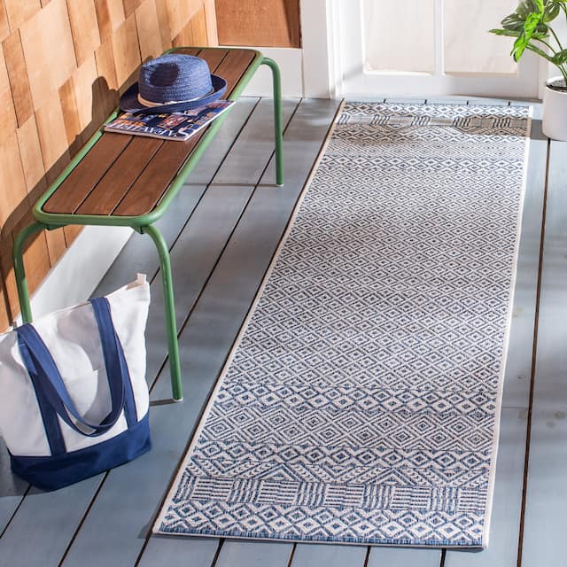 SAFAVIEH Courtyard Terezija Indoor/ Outdoor Waterproof Patio Backyard Rug - 2'3" x 8' Runner - Grey/Aqua