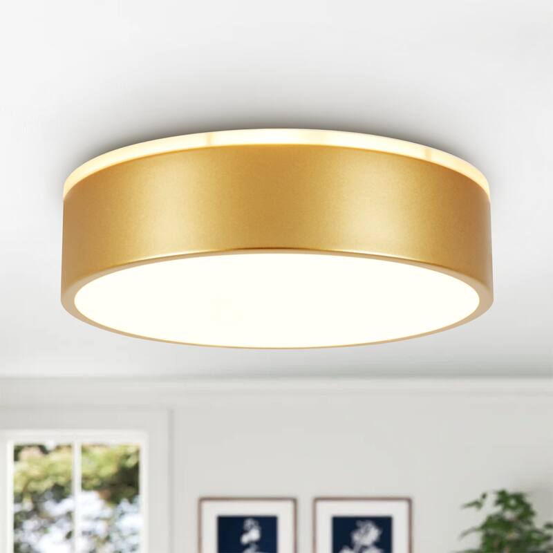 11.81 in. Modern Drum Metal Integrated LED Flush Mount Ceiling Light - Gold