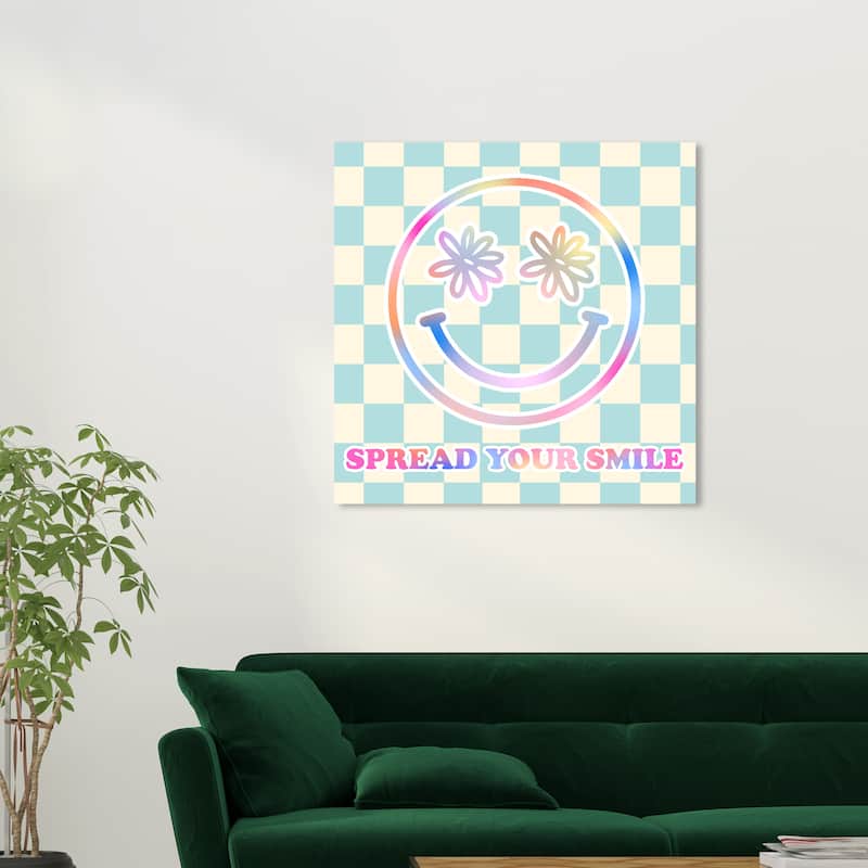 Wynwood Studio Canvas Typography and Quotes Spread Your Flower Smile Blue Modern & Contemporary Wall Art Canvas Print