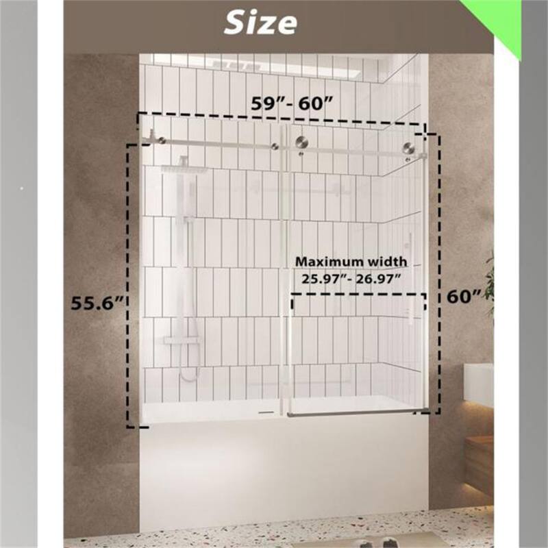 60"W x 60" H Frameless Shower Door with 1/4 "Tempered Glass,Handle