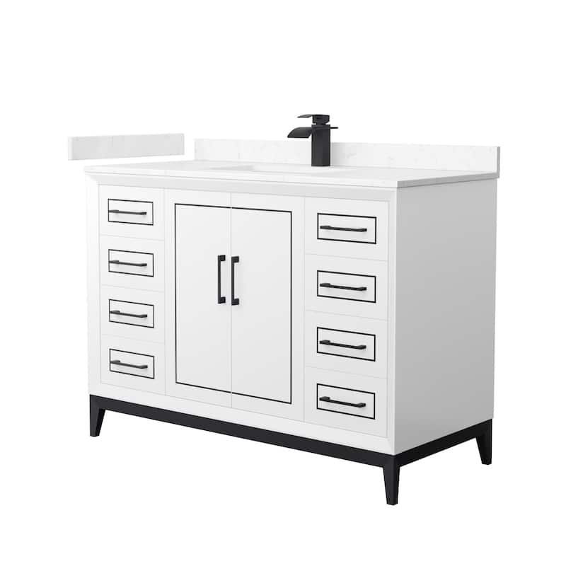 Wyndham Collection WCH515148S-VCA-UNSMXX Marlena 48" Free Standing - White / Carrara Cultured Marble Top / Matte Black - Painted