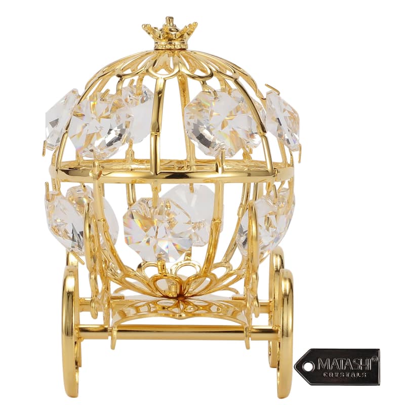 Matashi Home Decorative Tabletop Showpiece 24K Gold Plated Crystal Studded Small Cinderella Pumpkin Coach Ornament