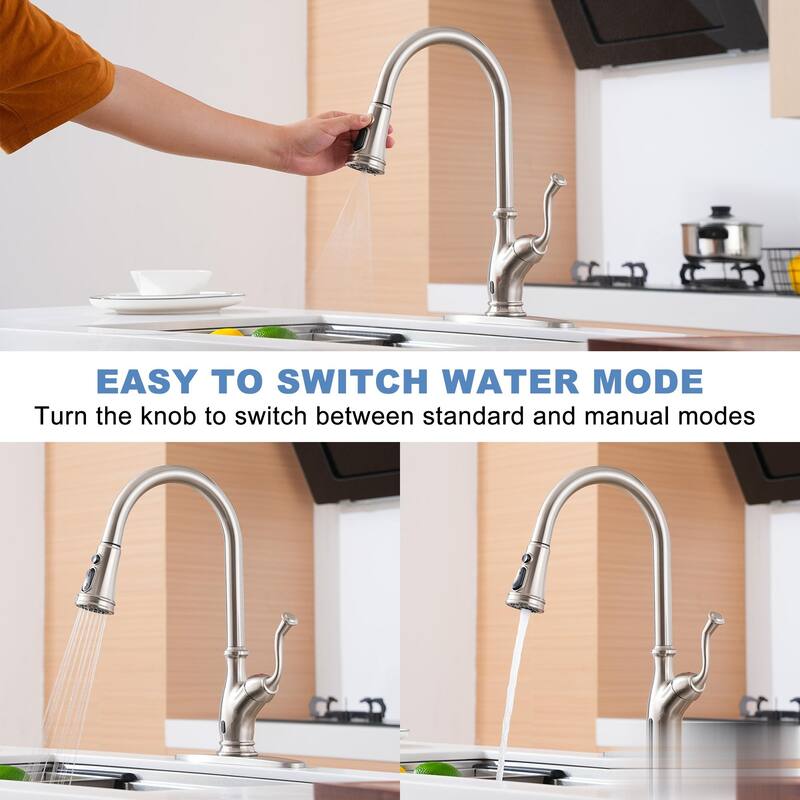 3-Function Single Handle Touchless Pull Down Sprayer Kitchen Faucet