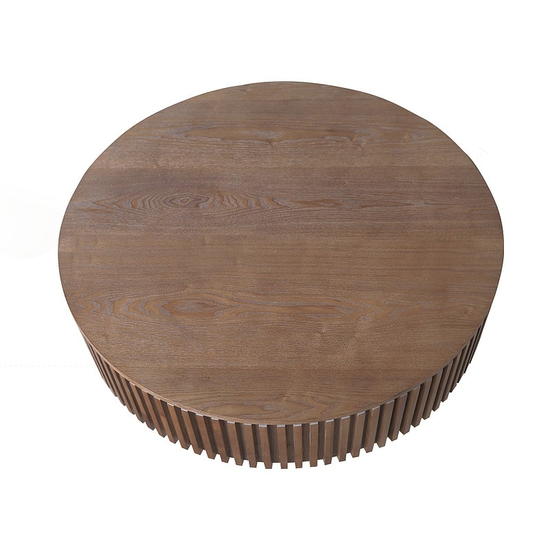 39.37in Round Coffee Table with Storage Solid Wood Veneered