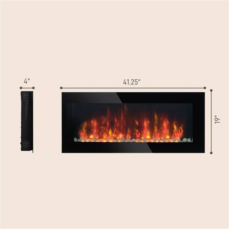 Black Wall-Mounted Fireplace with Tempered Glass and Adjustable Heat 161-400 sq.ft Coverage - 41.3" W x 3.9" D x 18.9" H