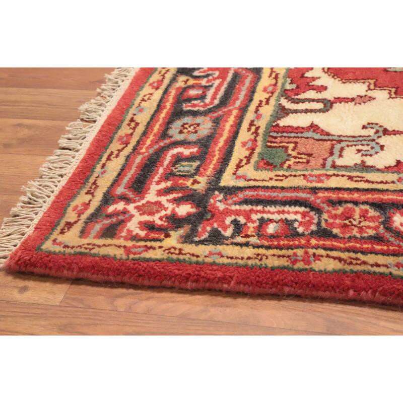 Hand Knotted Oriental 100% Wool Carpet Traditional Medallion Red Heriz (serapi) Area Rug - 5' 6'' X 2' 11''