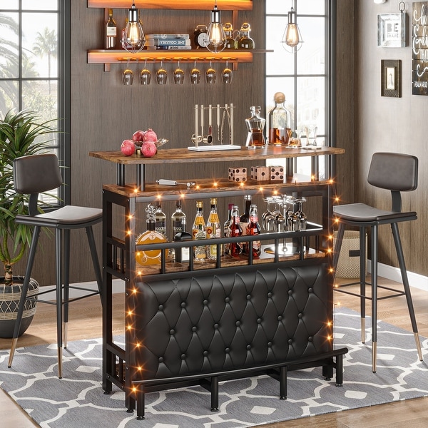 Bar Unit Bar Counter Table for Home Liquor with Front Upholstered
