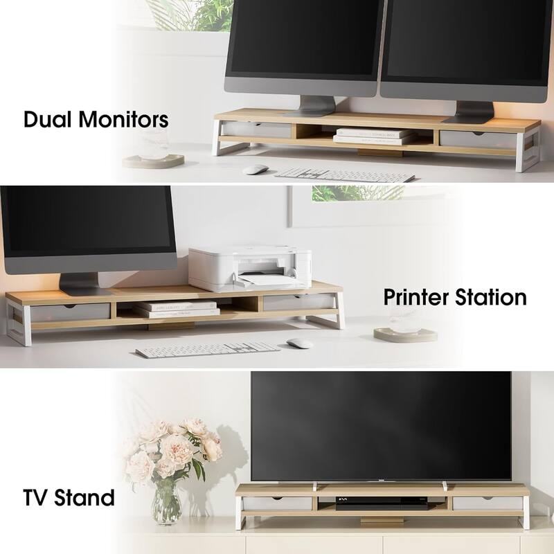 Fenge Dual Monitor Stand Riser for Desk, 42.5in Large Monitor Stand for 2 Monitor - 42.5x9.2x5.4 inches