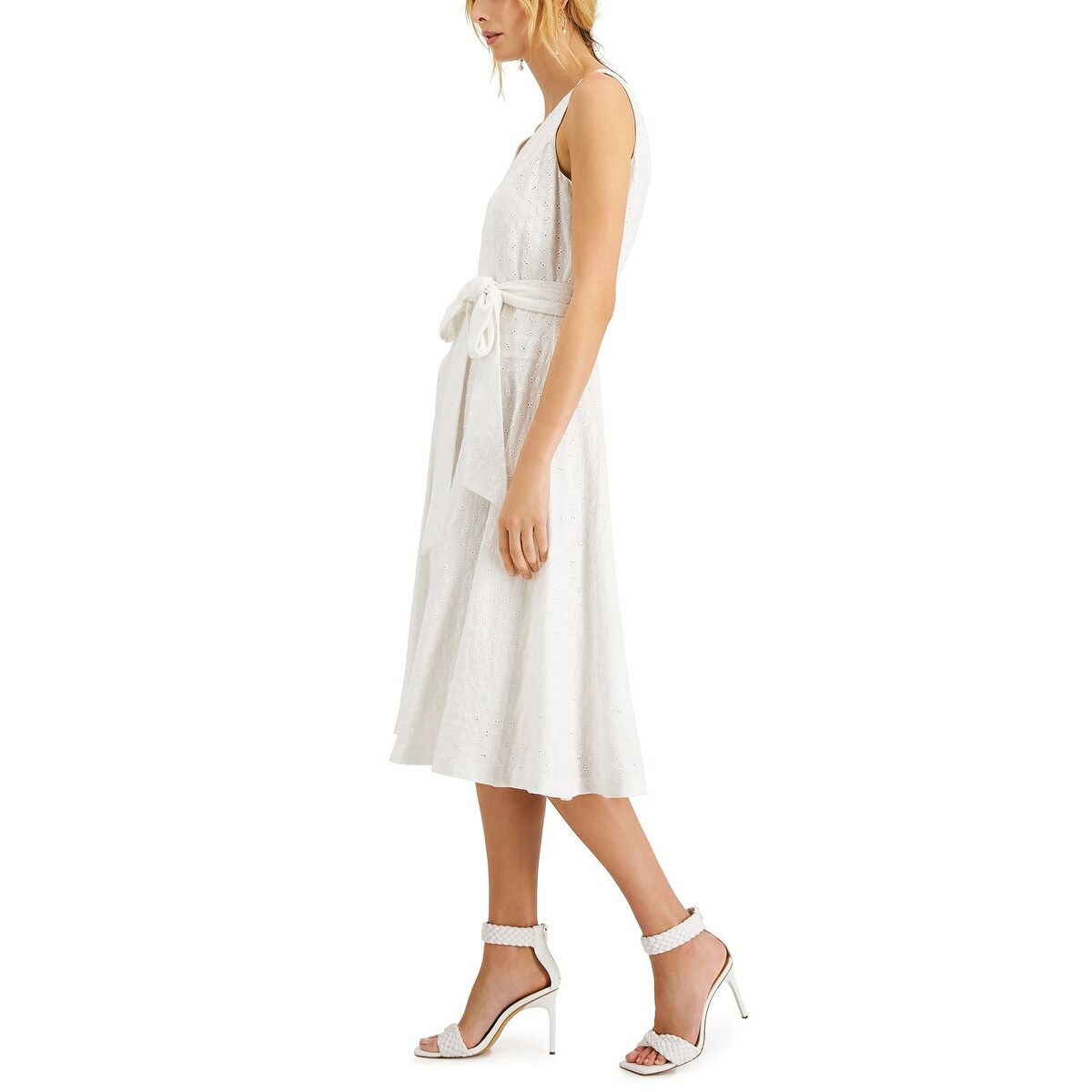 white fitted dress knee length Bella Vista Cowl Neckline Thick Strap Knee Length Dress White