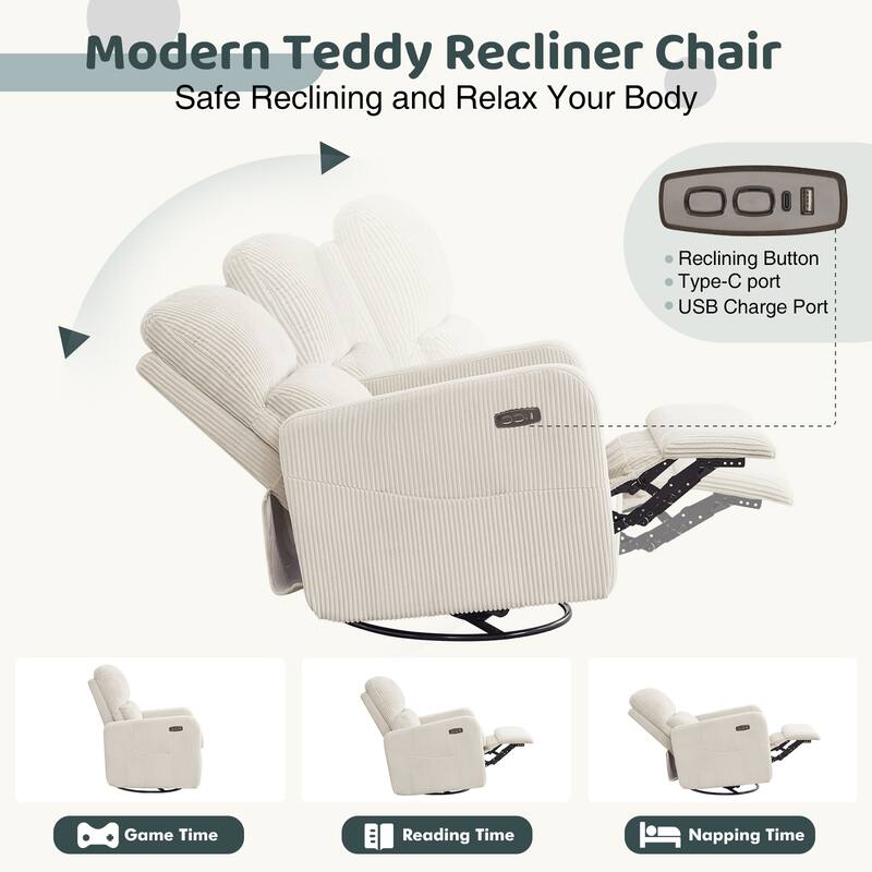 Swivel Power Recliner Chair Teddy Nursery Glider Rocking Recliner