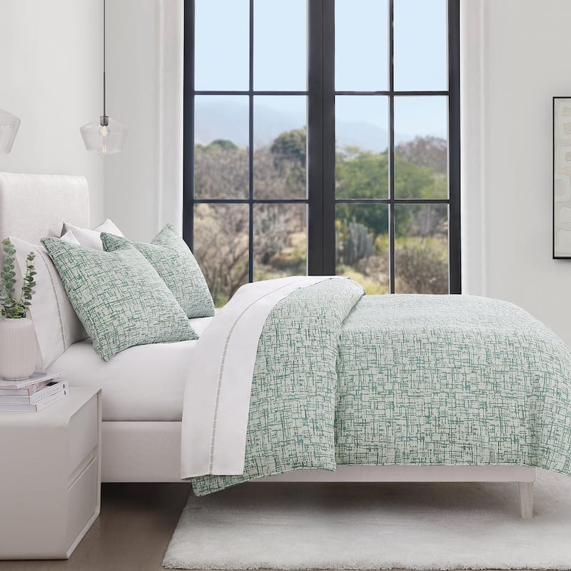 HiEnd Accents Keziah Green Textured Pattern Chenille Jacquard Modern Bedding 3 Piece Duvet Cover Set