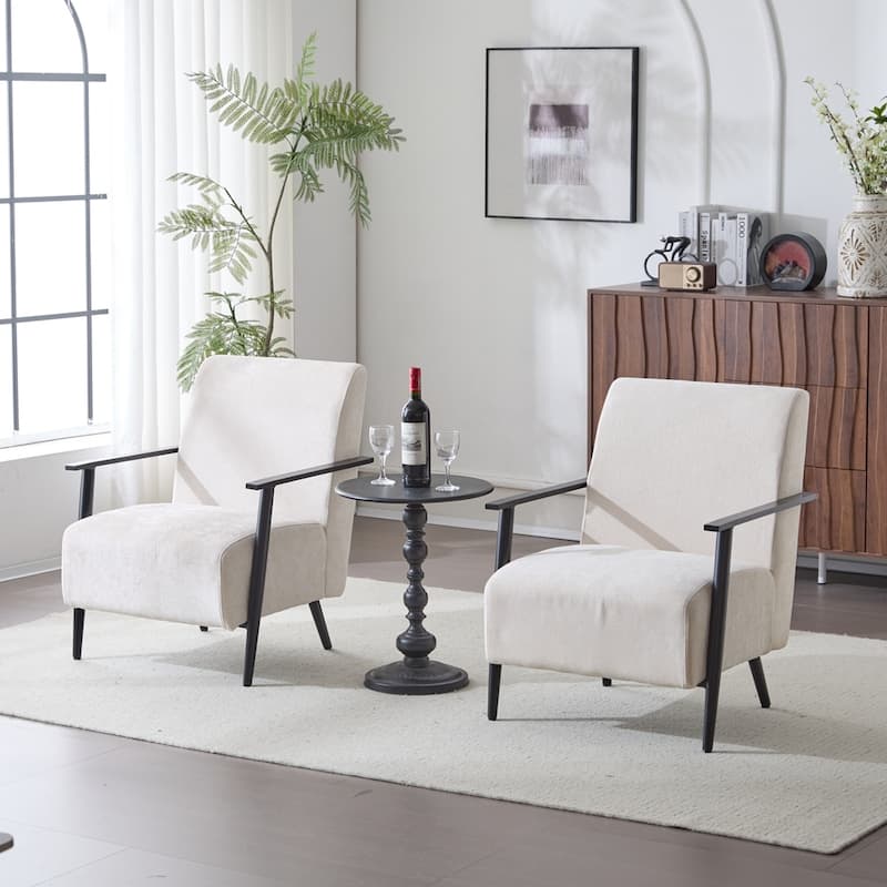 [Set of 2] 26.38" Modern Beige Lounge Chair with Polyester Upholstery