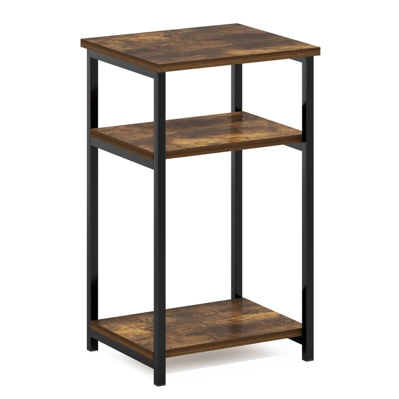 Furinno Just 3-Tier Industrial Metal Frame End Table with Storage Shelves, 1-Pack, Espresso - Amber Pine