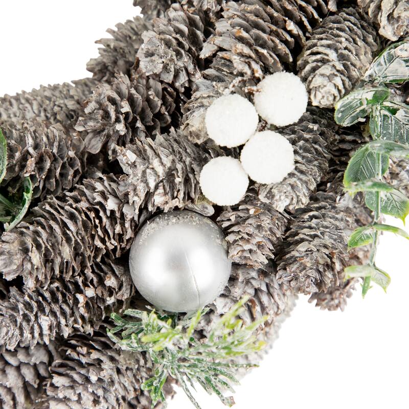 White Berry Pinecone Foliage Christmas Ornament Wreath, 12.5", Unlit