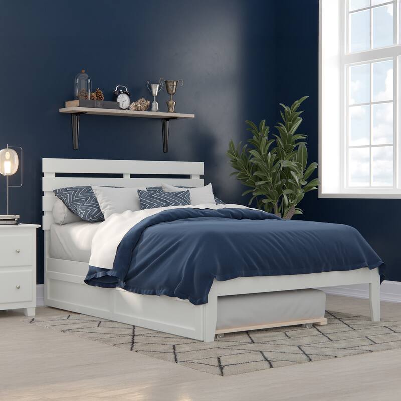 Oxford Full Platform Bed with Twin Trundle in White