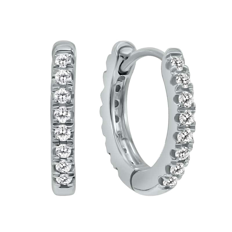 Marquee 1/4 Carat TW Double Sided Small Diamond Hoop Huggie Earrings in 10K White Gold