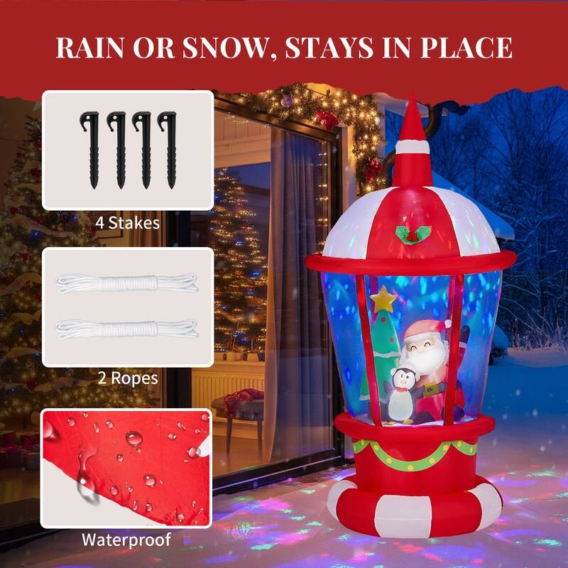 7.3FT Lighted Christmas Decoration Inflatable Lighthouse with Santa and Penguin