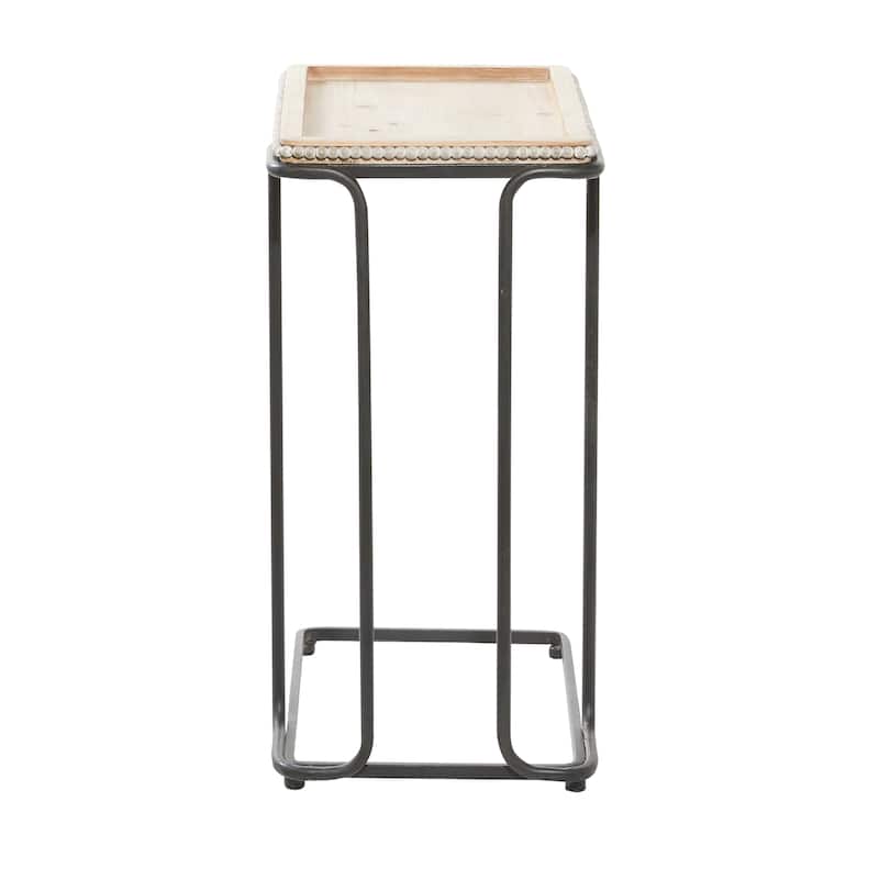 Wood Beaded C-Style Accent Table with Black Metal Base - White - Roche River Decor - 13"W x 20"L x 26"H