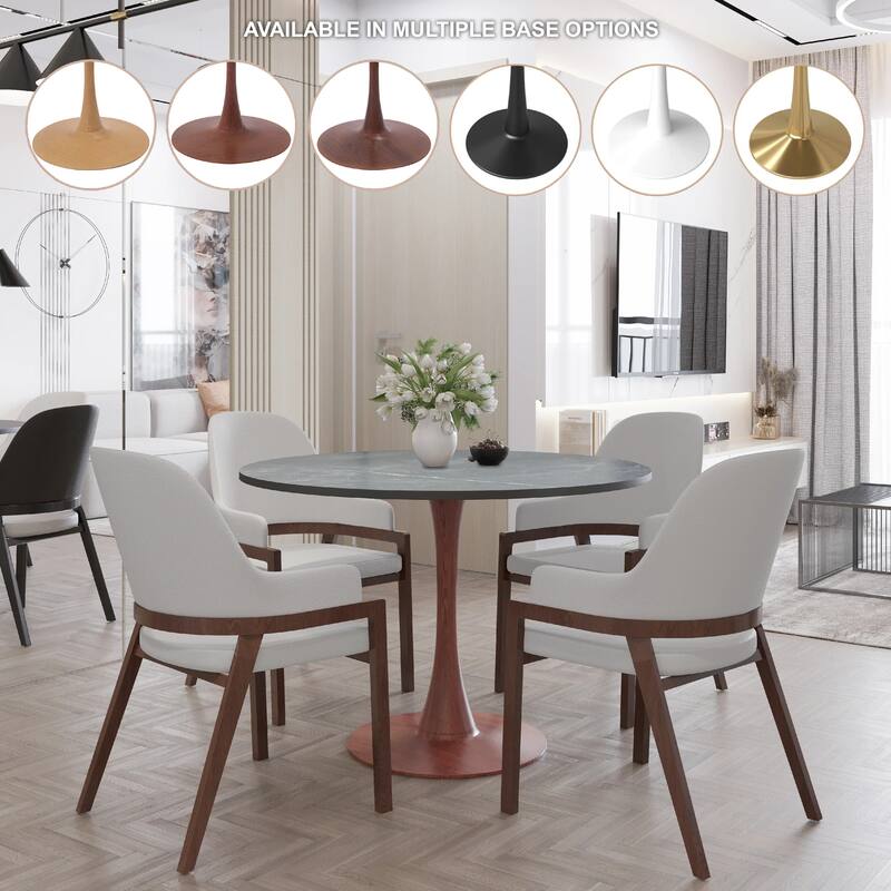 Bristol Round Dining Table 36 in. Wide MDF Tabletop in Cherry Steel Pedestal Base for Modern Kitchen and Dining Room