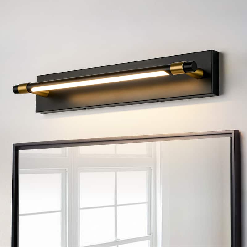 1-Light Modern Black/Gold Rotatable Linear LED Bathroom Vanity Light - Black