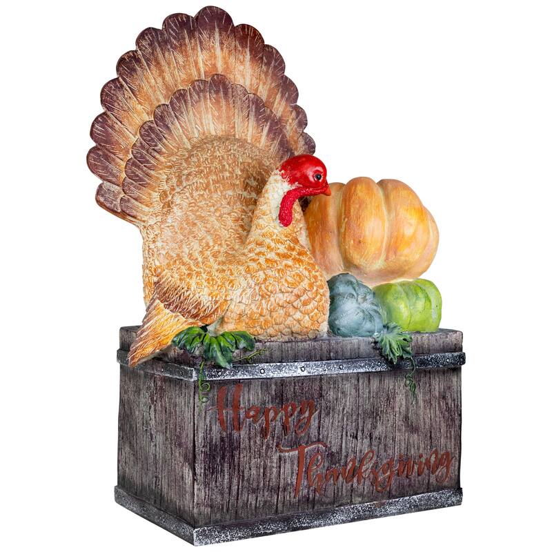 Happy Thanksgiving Turkey and Pumpkins Box Figure - 20.25"