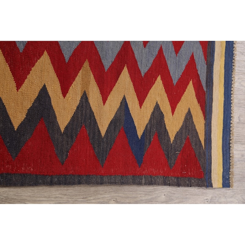 Geometric Chevron Kilim Oriental Kitchen Area Rug Wool Hand-woven - 3'1" x 6'3"
