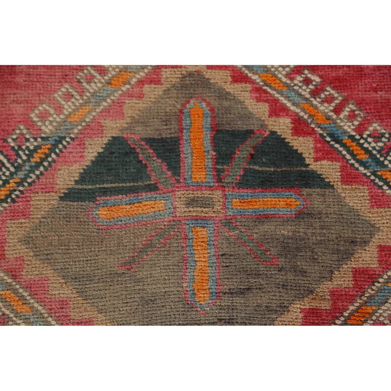 Pink Ardebil Persian Vintage Runner Rug Handmade Wool Carpet - 3'5"x 12'4"