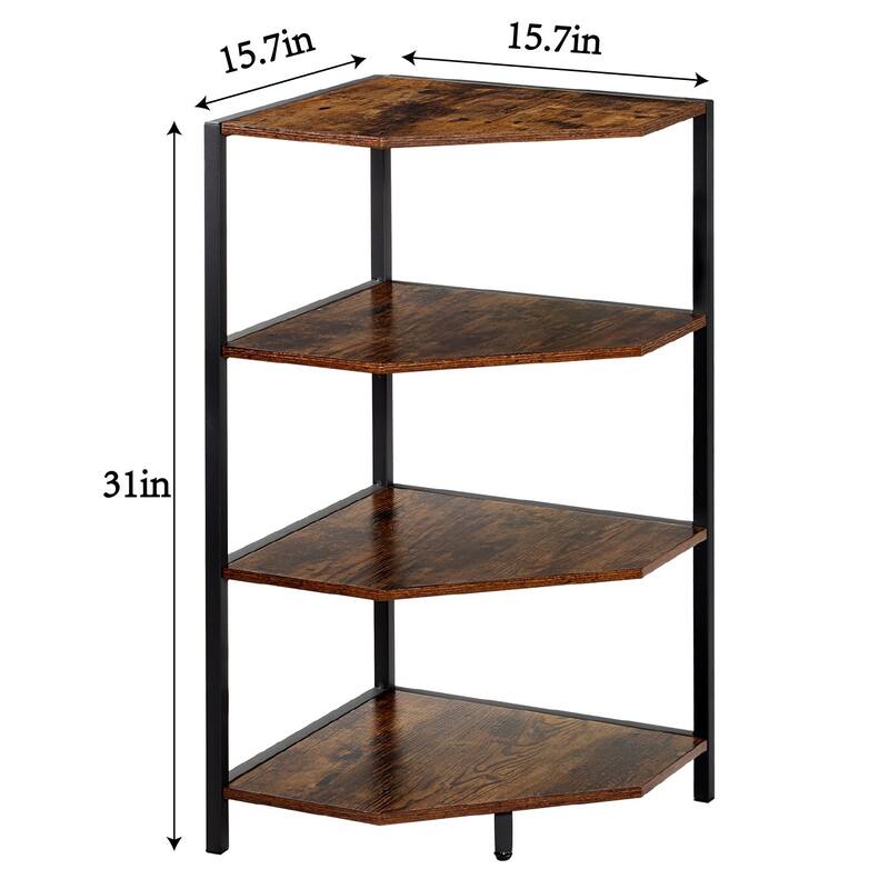 Javlergo Set of 2 Corner Shelf, Freestanding 4-Tier Wood Storage Rack