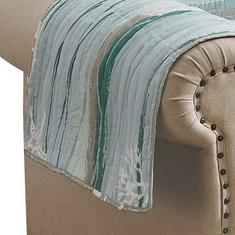 Niha 103 Inch Loveseat Cover with Ocean Wave Print and Quilting, Multicolor