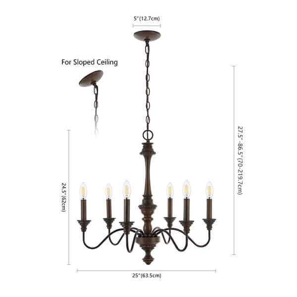 Sofia 25" 6-Light Midcentury Farmhouse Iron LED Chandelier, Wood Finished/Oil Rubbed Bronze by JONATHAN Y