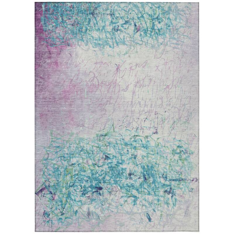 Machine Washable Indoor/ Outdoor Abstract Scribble Chantille Rug