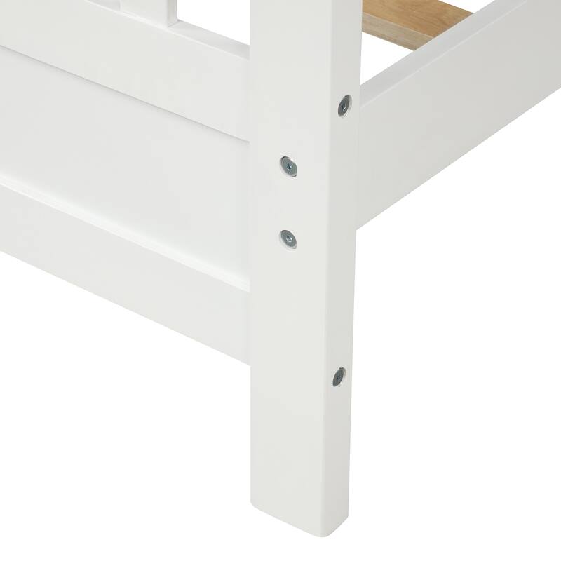 Full Size Wood Platform Bed with Headboard and Footboard in White