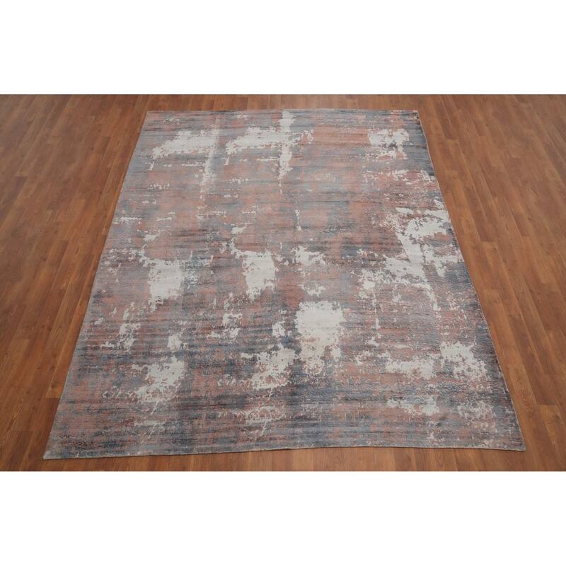 Hand Knotted Oriental Viscose Silk Carpet Modern Pictorial Multi-Colored Abstract Area Rug - 8' 4'' X 6' 7''
