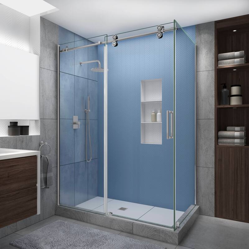 Langham XL 68-72 in. x 36 in. x 80 in. Frameless Sliding Shower Enclosure, StarCast Clear Glass, Right - Chrome