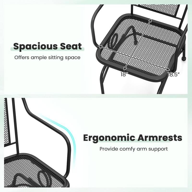 Gymax Patio Rocking Chairs Set of 2 w/ Metal Mesh Backrest & Seat