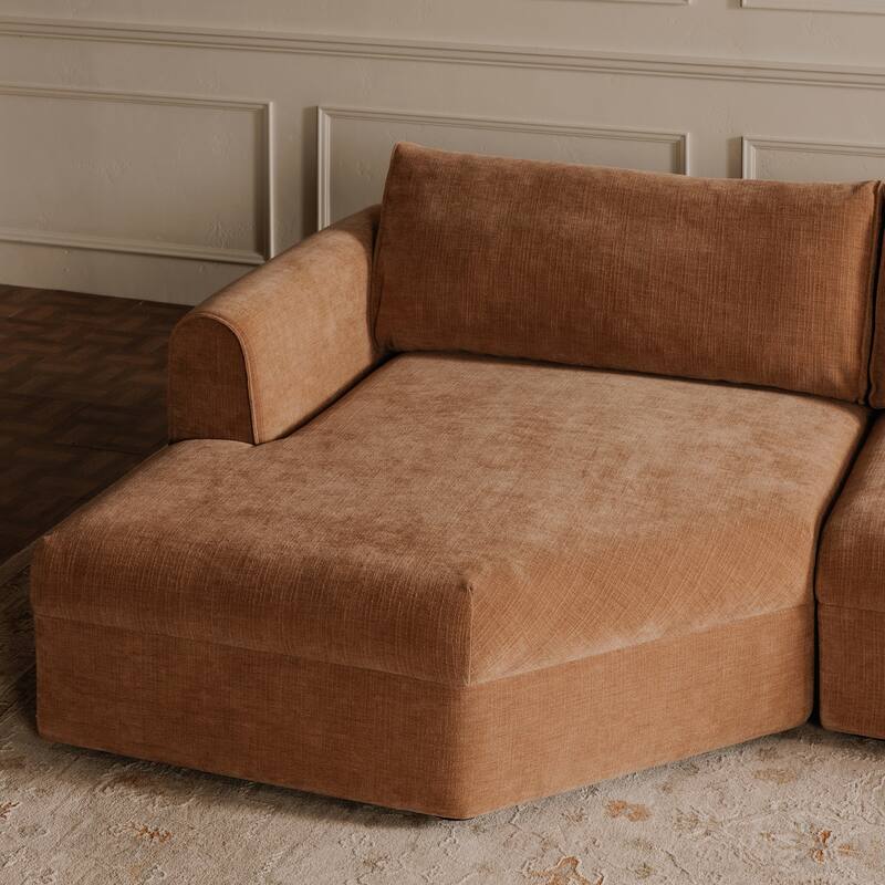 NADAAL STUDIOS Talorin Left-Facing Sectional Sofa, Wide Chaise Seating, Seats 4, Heritage Pink Chenille Fabric