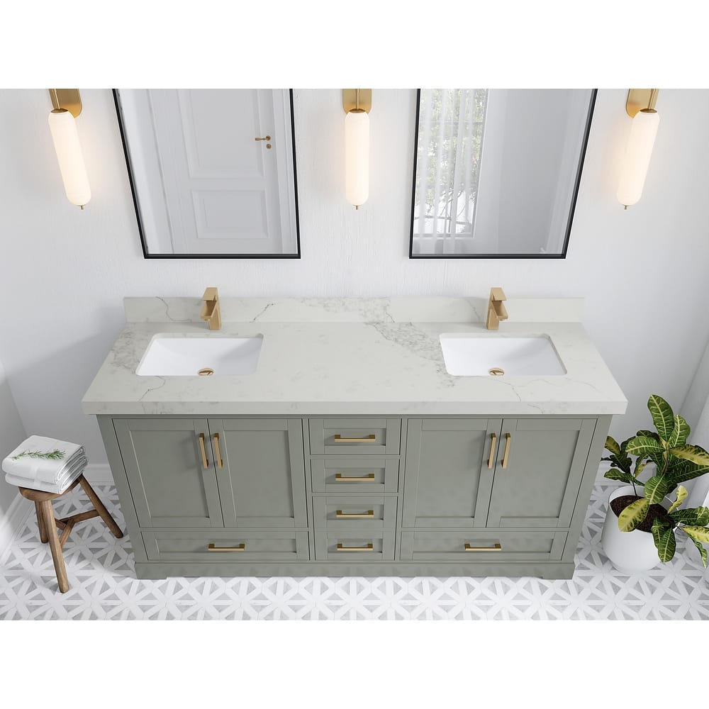 Willow Collection 72 in W x 22 in D x 36 in H Boston Double Bowl Sink Bathroom Vanity with Countertop