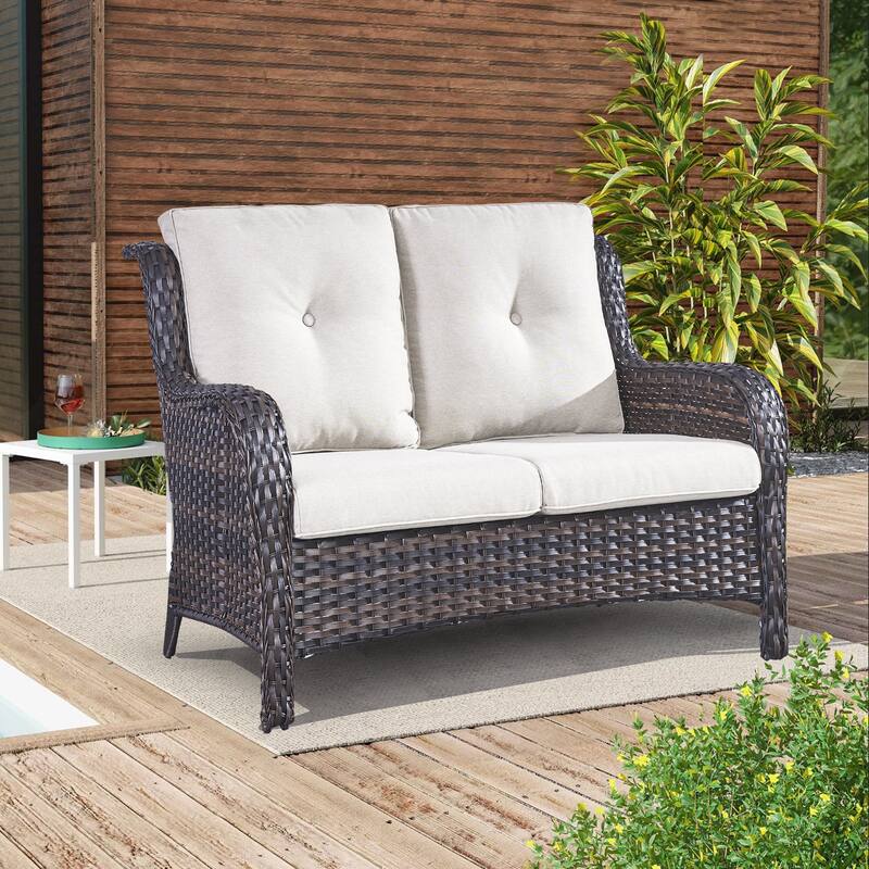 Gymojoy Patio Loveseat Sofa with Cuhsion - Brown - Beige