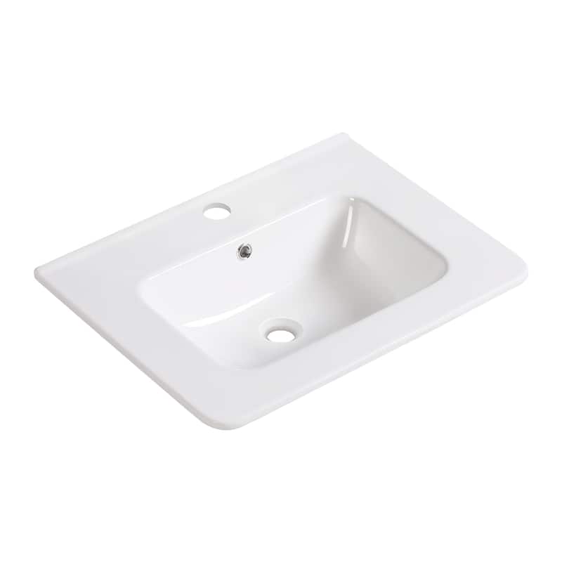 GDFStudio - Ethan Modern Ceramic Bathroom Vessel Sink with Integrated Vanity Top and Practical Countertop Design - Milk White