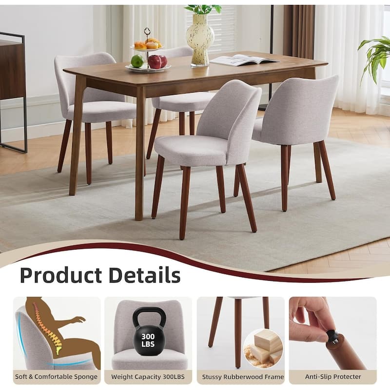 Set of 2 Upholstered Fabric Linen Dining Chairs for Dining Room Living Room Kitchen