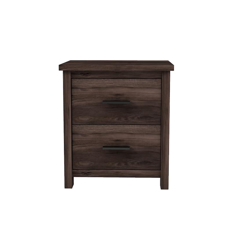 Dark Walnut Vintage Nightstand with Two Spacious Drawers, Simple & Modern Design